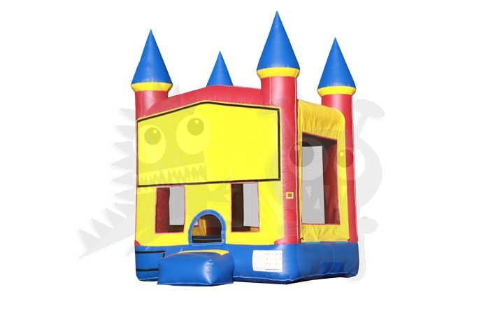 11x11 Red/Yellow/Blue Mini Castle Bounce House Jumper with Basketball Hoop Commercial Inflatable For Sale