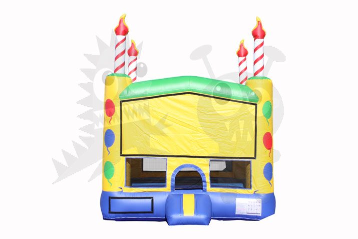 13x13 3-D Yellow Birthday Cake Bounce House Jumper with Basketball Hoop Commercial Inflatable For Sale