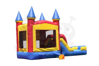 Red Yellow Blue Mini Castle 5-in-1 Combo Bounce House Jumper Wet/Dry with Slide Pool and Basketball Hoop Commercial Inflatable For Sale
