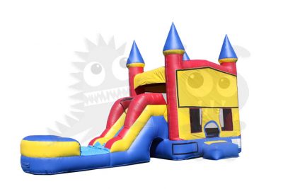 Red Yellow Blue Mini Castle 5-in-1 Combo Bounce House Jumper Wet/Dry with Slide Pool and Basketball Hoop Commercial Inflatable For Sale