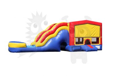 Red/Yellow/Blue Bounce House Combo Jumper with Water Slide and Basketball Hoop Commercial Inflatable For Sale