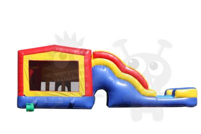 Red/Yellow/Blue Bounce House Combo Jumper with Water Slide and Basketball Hoop Commercial Inflatable For Sale
