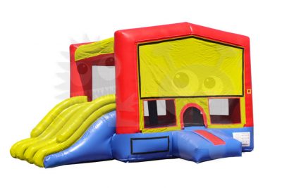Red Yellow Inflatable Combo with Double Slip and Basketball Hoop Commercial Inflatable For Sale