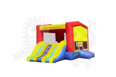 Red Yellow Inflatable Combo with Double Slip and Basketball Hoop Commercial Inflatable For Sale