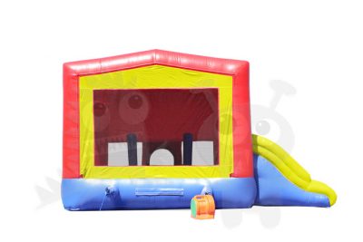 Red Yellow Inflatable Combo with Double Slip and Basketball Hoop Commercial Inflatable For Sale