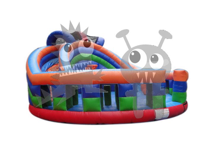 Round Court Inflatable Combo Dry Slide, Basketball Hoop, Viewing Rail, Pop Ups Commercial Inflatable For Sale