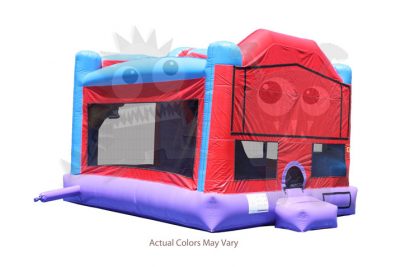 4-in-1 Inflatable Purple Red and Blue Combo with Slide, Climbing Wall and Hoop Super Durable Commercial Inflatable For Sale