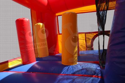 8-in-1 Neutral Color Combo Bounce House with Slide, Climbing Wall, and Basketball Hoop Commercial Inflatable For Sale