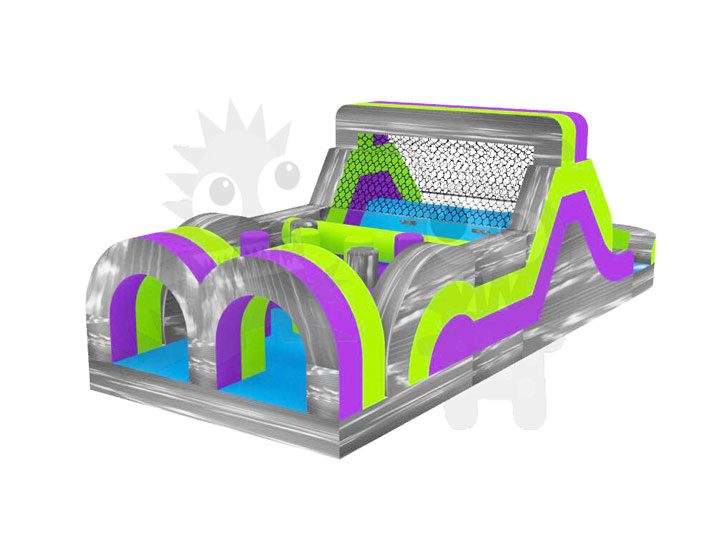35' Purple Green Gray Commercial Inflatable Obstacle Course Wet/Dry Slide Commercial Inflatable For Sale