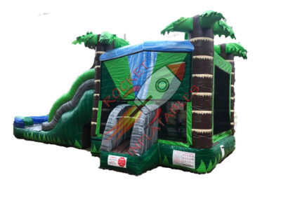 COM-713 – 3-D Palm Tropical Marble Inflatable Wet/Dry Combo with Slide Pool & Hoop