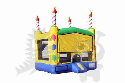 13x13 3-D Yellow Birthday Cake Bounce House Jumper with Basketball Hoop Commercial Inflatable For Sale