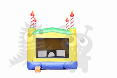 13x13 3-D Yellow Birthday Cake Bounce House Jumper with Basketball Hoop Commercial Inflatable For Sale
