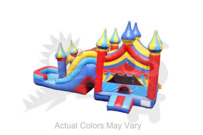 5-in-1 Carnival Castle Wet/Dry Combo Bounce House Jumper with Slide Pool and Basketball Hoop Commercial Inflatable For Sale