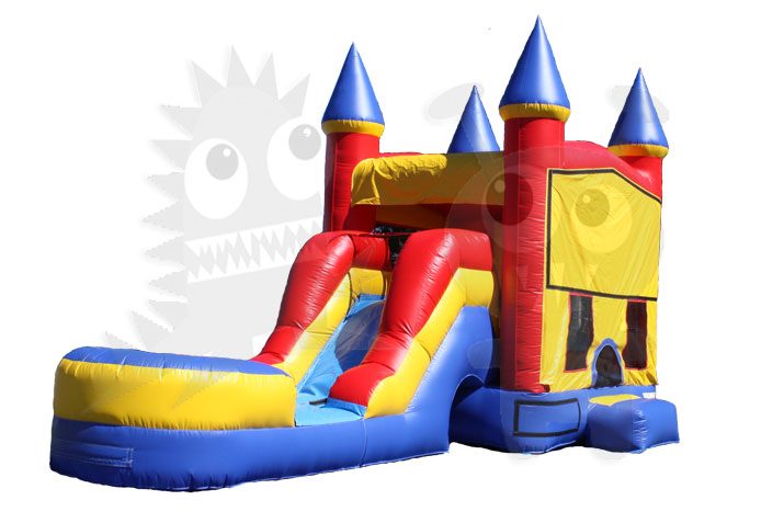 Red Yellow Blue Mini Castle 5-in-1 Combo Bounce House Jumper Wet/Dry with Slide Pool and Basketball Hoop Commercial Inflatable For Sale