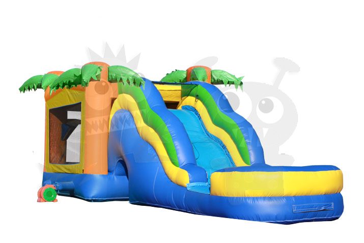 Tropical Palm Tree Bounce House Jumper Wet/Dry with Slide Pool and Basketball Hoop Commercial Inflatable For Sale