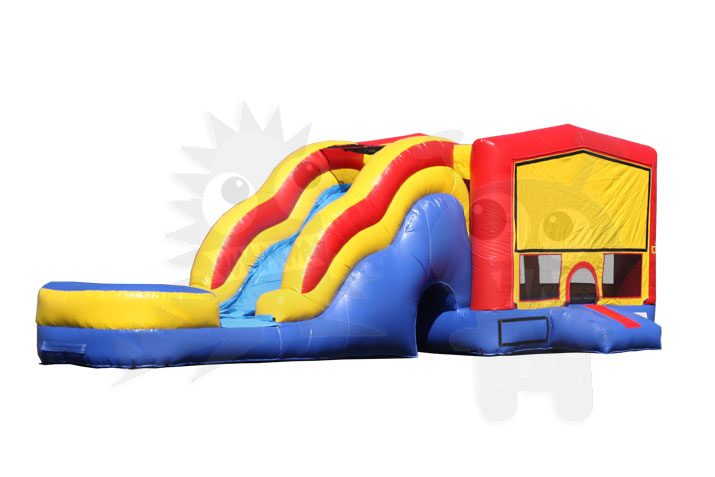 Red/Yellow/Blue Bounce House Combo Jumper with Water Slide and Basketball Hoop Commercial Inflatable For Sale