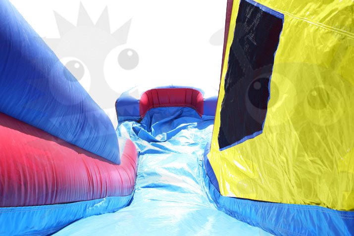 Red/Yellow & Blue 6-in-1 Combo Bounce House Jumper with Slide Pool, Climbing Wall, and Basketball Hoop Commercial Inflatable For Sale