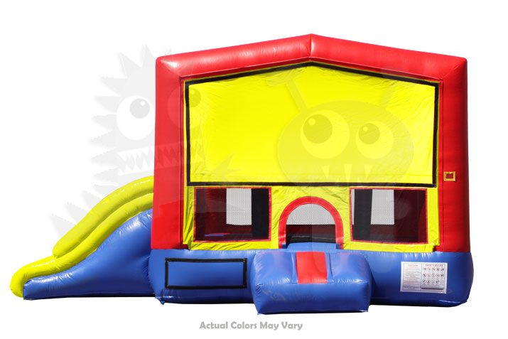 Red Yellow Inflatable Combo with Double Slip and Basketball Hoop Commercial Inflatable For Sale