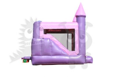 Inflatable Pink and Purple Castle Point Combo Bounce House with Inside Slide and Hoop Commercial Inflatable For Sale