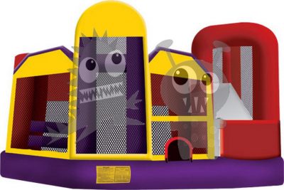 5-in-1 Colorful Combo with Slide, Climbing Wall, Obstacles, and Hoop Commercial Inflatable For Sale