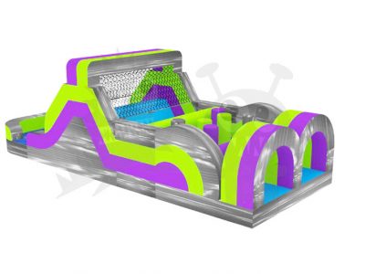 35' Purple Green Gray Commercial Inflatable Obstacle Course Wet/Dry Slide Commercial Inflatable For Sale