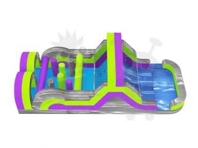 35' Purple Green Gray Commercial Inflatable Obstacle Course Wet/Dry Slide Commercial Inflatable For Sale