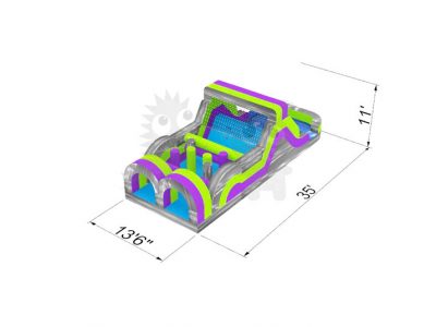 35' Purple Green Gray Commercial Inflatable Obstacle Course Wet/Dry Slide Commercial Inflatable For Sale