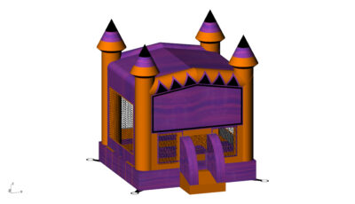 BOU-096 Inflatable Halloween Castle Bounce House with Basketball Hoop - Purple Marble & Orange